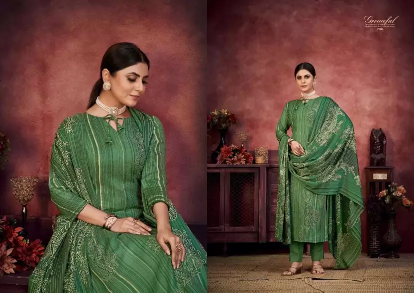 Wool Printed Salwar Suit Material  (Unstitched)